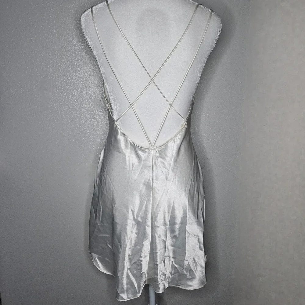 California Dynasty Vintage Ivory Satin Lace Pearl Nightgown Chemise